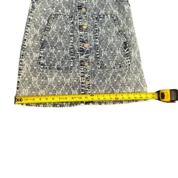 Tinseltown Blue Stonewash Denim White Butterfly Romper Jumper Overall Dress SZ M - Picture 7 of 10